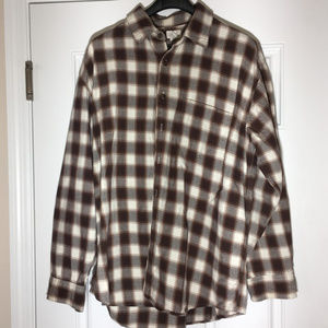 XL J. Crew Brown/White Plaid Flannel Button-down